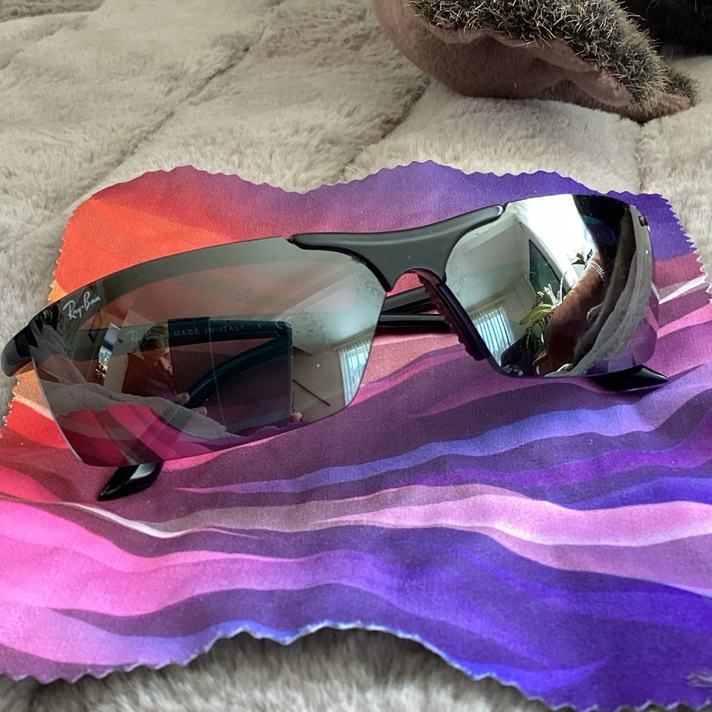 Ray-Ban Black and Silver Sporty Sunglasses
